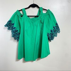Green cold shoulder blouse